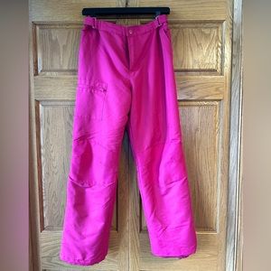 Hot pink snow pants.